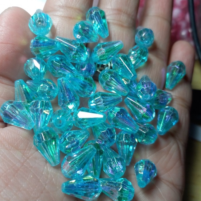 10/25/50gam hạt bẹt, cườm nhựa giọt nước 8x12mm màu xanh dương