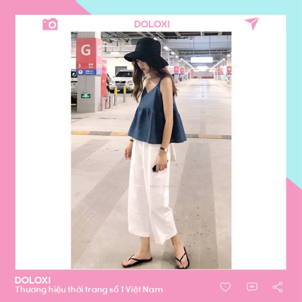 Quần lửng nữ ống rộng vải đũi Doloxi khóa thật chun sau Q116 Lỡ