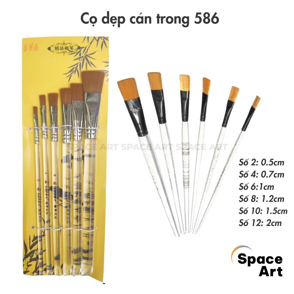 Cọ bộ 6 cây dẹp ngang LOHEV thân trong vẽ màu nước,acrylic