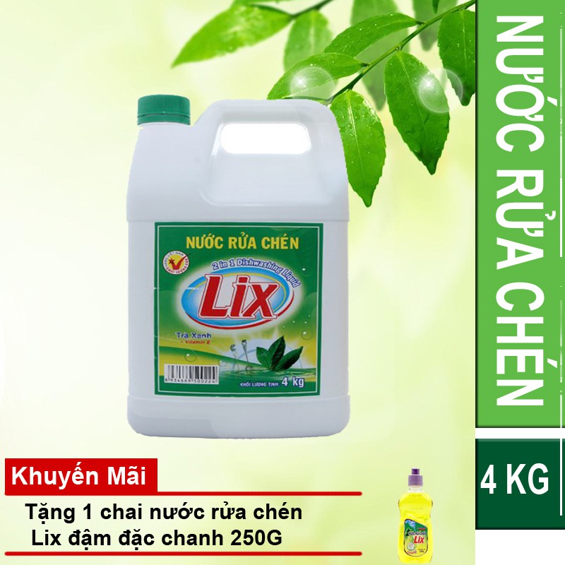 Nước rửa chén LIX Trà Xanh 4KG + Tặng 1 chai nước rửa chén 250ML