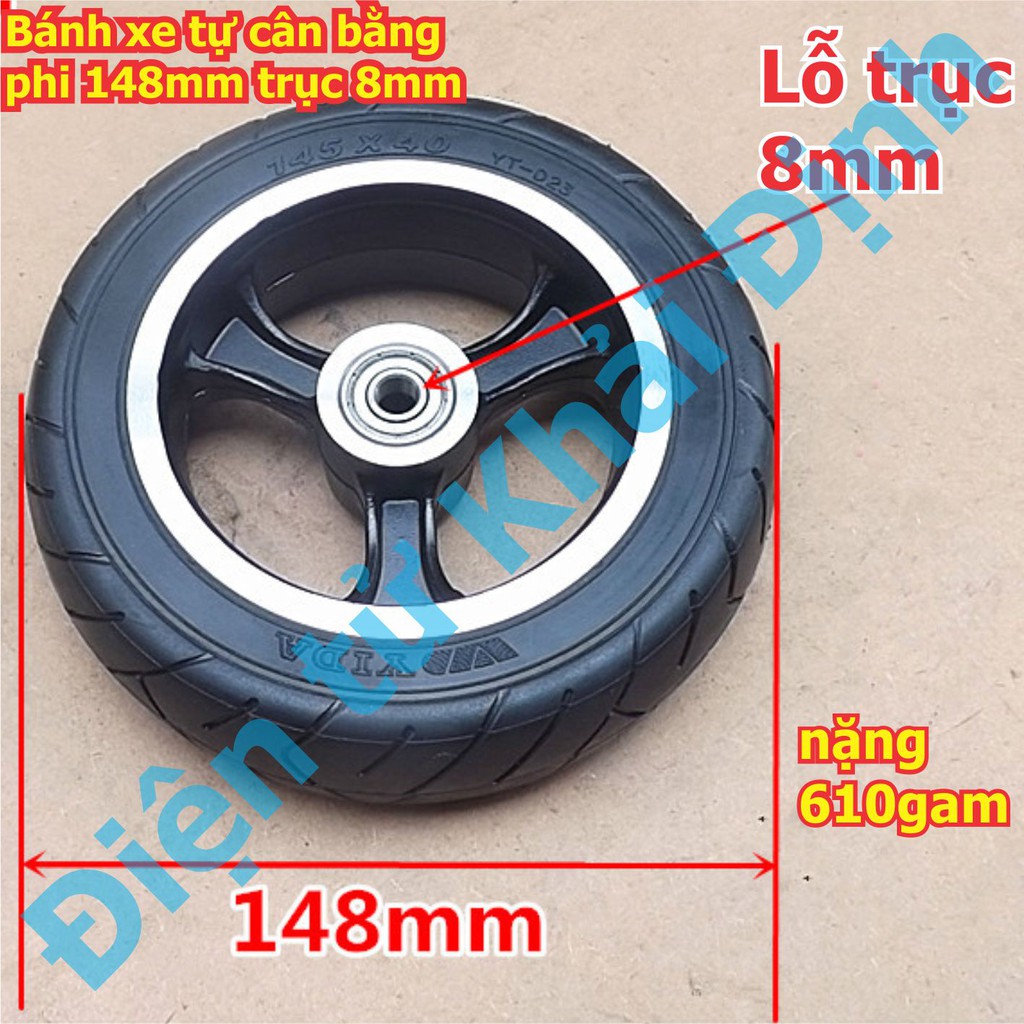 bánh xe lốp đúc chế xe tự cân bằng, xe điện vv phi 148mm trục 8mm kde5633