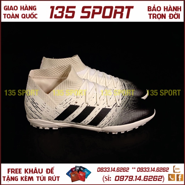 Giày Đá Bóng Nemeziz 18.3 Cổ Cao Chéo Trắng Sữa Kẻ Đen TF