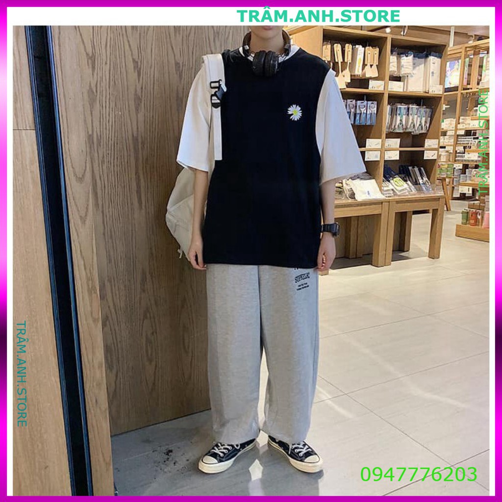 ÁO KIỂU RAGLAN THÊU HOA CÚC TÍM ĐEN CAM UNISEX - ÁO GILE PHỐI HOA CÚC TAY TRẮNG FORM TO 👗 👑