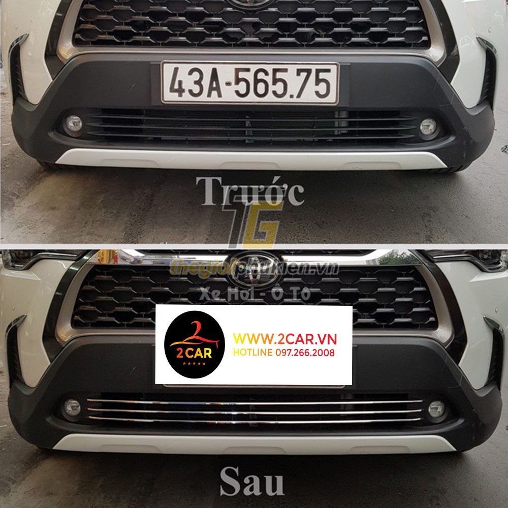 Ốp mặt Ca Lăng, calang dưới xe Toyota Cross 2020, 2021, 2022, 2023– 3 thanh Bên dưới biển số- ốp lưới tản nhiệt