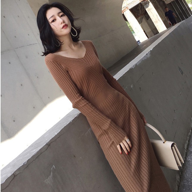 Đầm dệt kim dáng dài cổ chữ v thời trang cá tính xinh xắn cho nữ | BigBuy360 - bigbuy360.vn