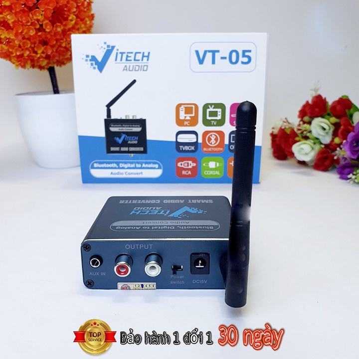 Bộ chuyển quang Vitech OPTICAL sang AV tích hợp bluetooth, USB, Micro điều khiển từ xa bằng Remote - Bảo hành 24 Tháng