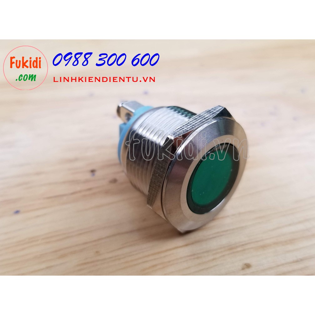 Đèn LED báo nguồn, báo tín hiệu vỏ kim loại, phi 19mm, điện áp 24V