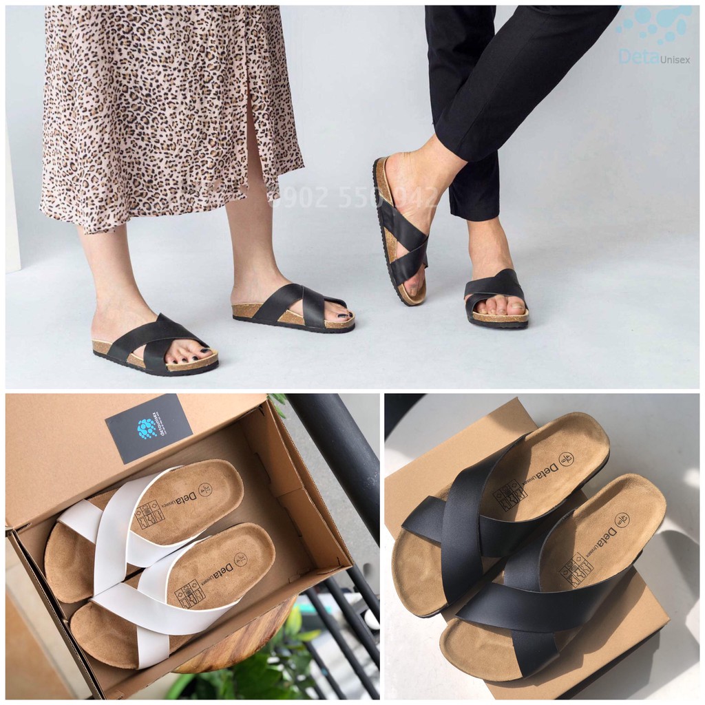 Giày dép đế trấu nam nữ quai chéo Detaunisex thấm hút mồ hôi chân Birken cực xinh - DETA23