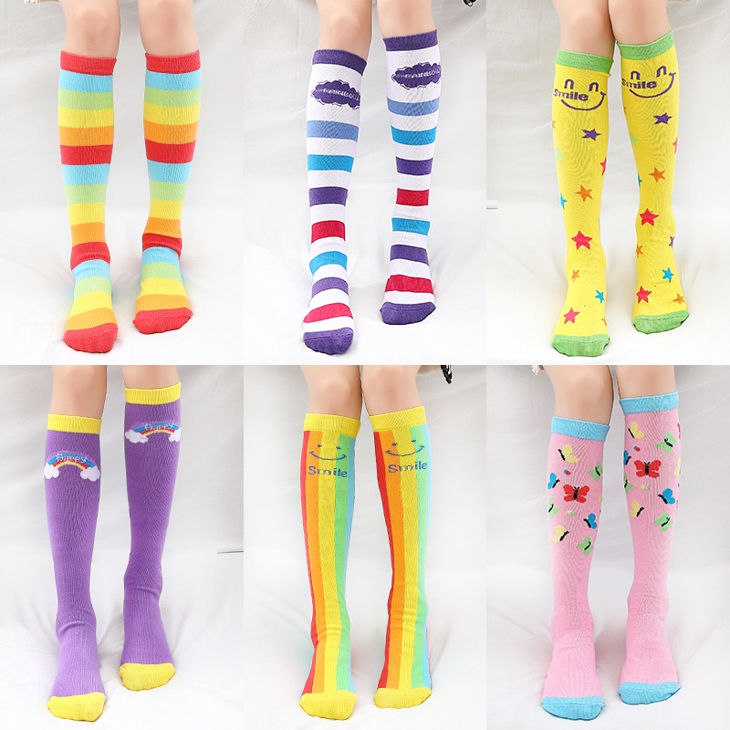 Vớ Cotton Mềm Kẻ Sọc Màu Cầu Vồng Cho Bé 3-12 Tuổi