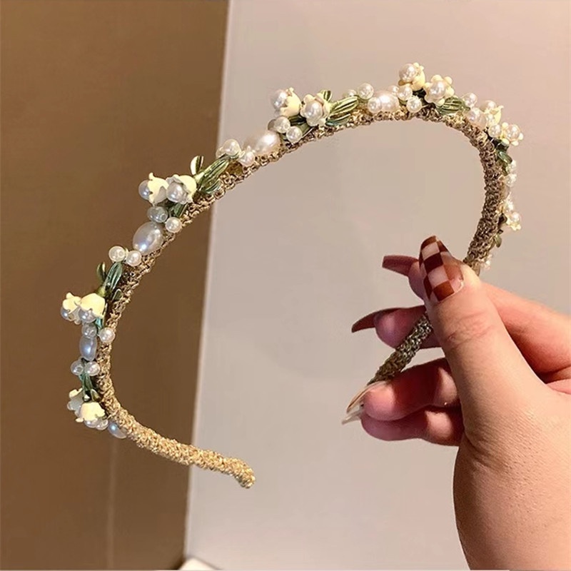 Băng Đô Cài Tóc Đính Hoa Và Ngọc Trai Dễ Thương Cho Nữ