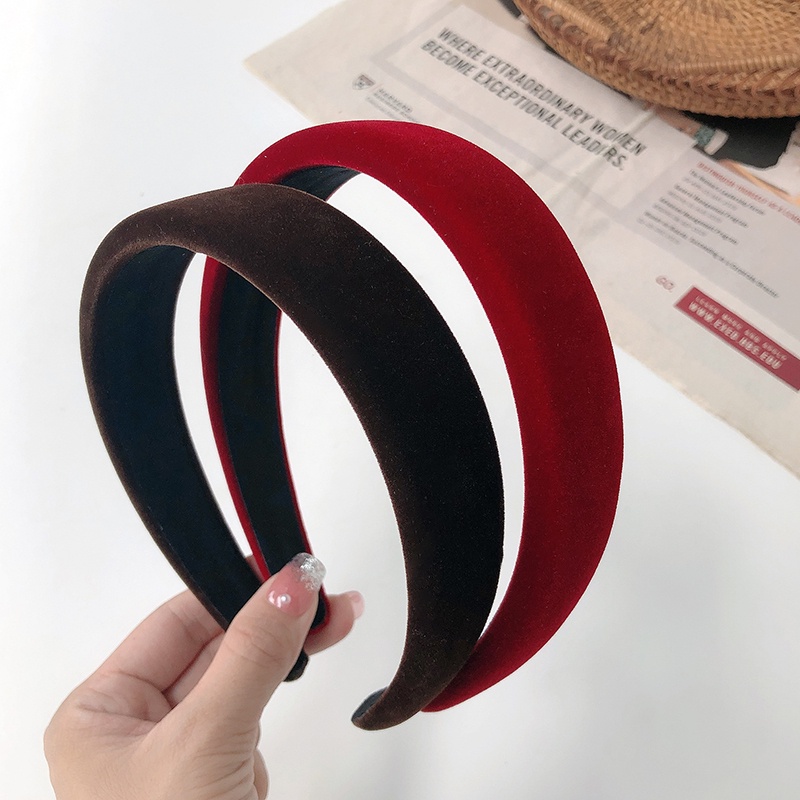 Băng đô vải nhung màu đen/ đỏ phong cách retro Pháp