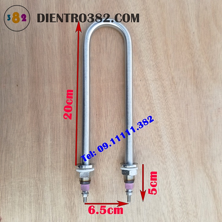 Thanh nhiệt đun nước chữ U dài 20cm, điện trở chữ U cho nồi phở, nồi bánh cuốn  điện áp 220V chất liệu inox 304