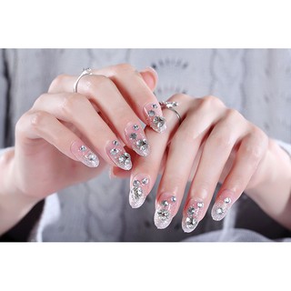 Bộ 24 Móng Tay Giả Kim Tuyến Đính Đá (keo sẵn)