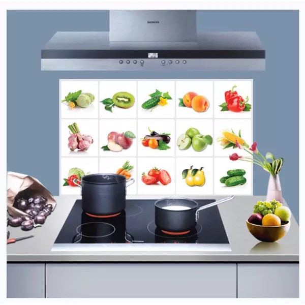 Decal dán bếp tráng nhôm cách nhiệt size lớn - Trái cây xếp khuông