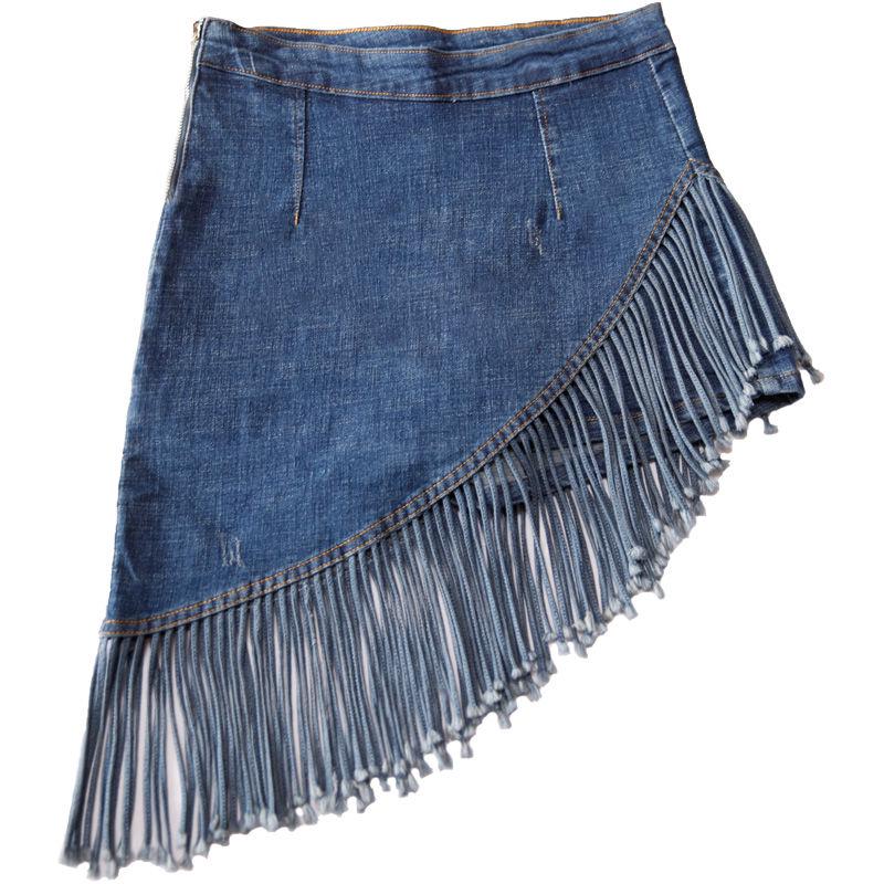 New fringed denim skirt skirt skirt pants skirt hip spring summer Korean fake two-lined short skirt
