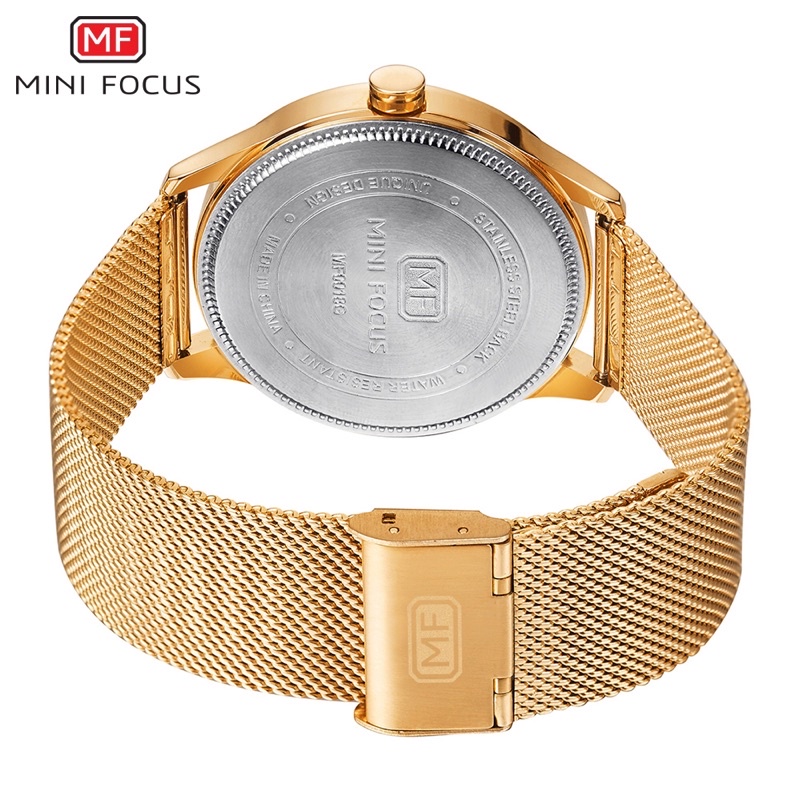 Đồng hồ nam MINI FOCUS MF0018G.05 dây thép viền thép không gỉ màu vàng kim 3 kim hàng chính hãng cao cấp Nhật Bản