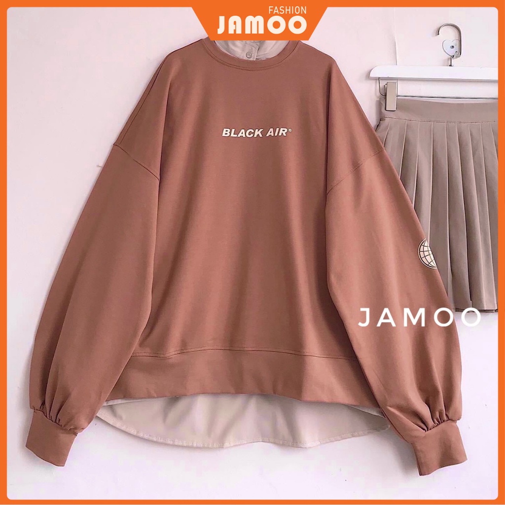 [Ảnh thật/Video]Áo hoodie nỉ bông tông màu nâu tây -  Áo sweter basic dáng rộng Hàn Quốc JAMOO