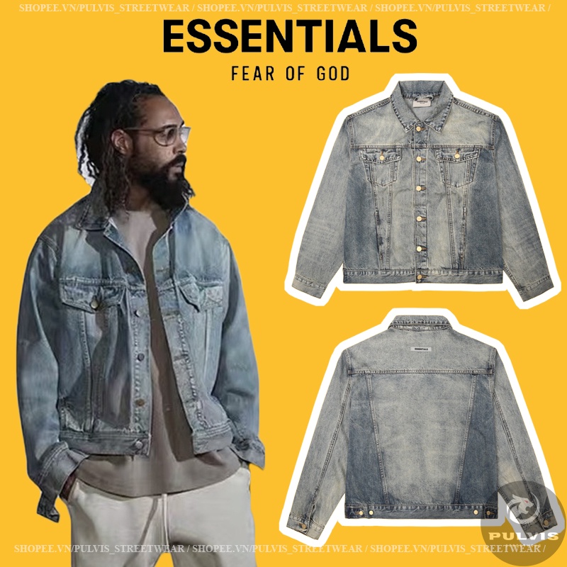- Áo khoác denim jeans Fear Of God ESSENTIALS Trucker Jacket Indigo SS20, Áo khoác Jeans FOG
