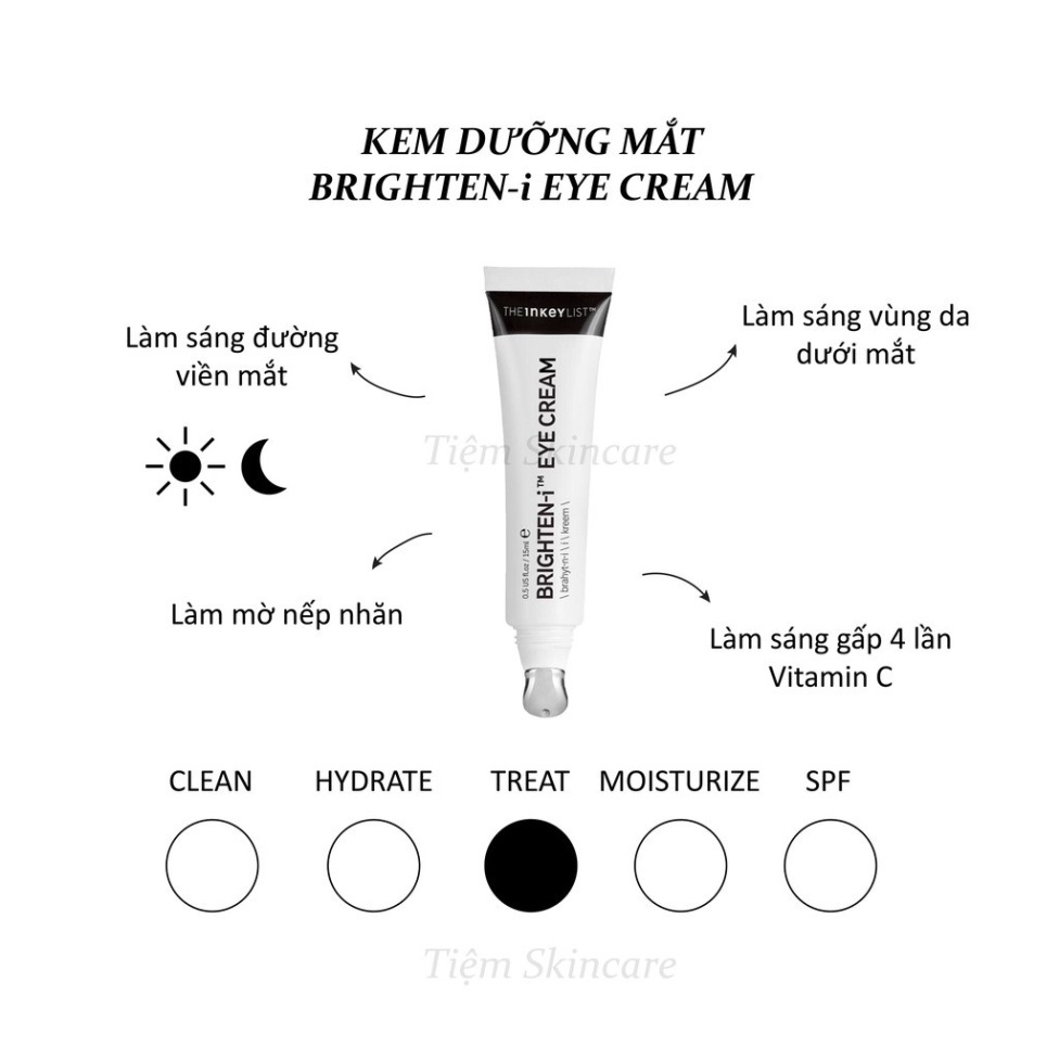 Kem Mắt The INKEY List Brighten-i Eye Cream 15ml Giảm Quầng Thâm, Che Khuyết Điểm Làm Sáng Vùng Da Mắt