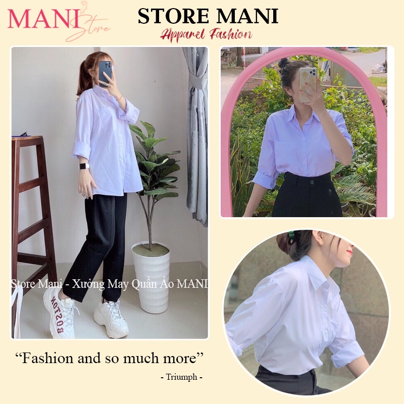 ✐Áo sơ mi trắng nữ tay dài form rộng vừa cổ trụ bẻ có túi không mặc đi học làm - kiểu basic ngắn lỡ