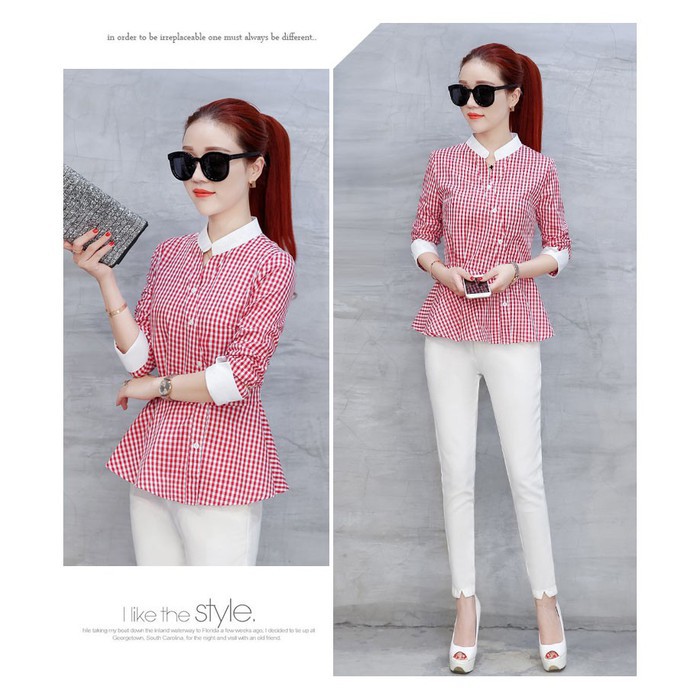 Áo sơ mi nữ ❣️FREESHIP❣️Áo kiểu sọc caro peplum Phom dáng ao chuẩn đẹp,