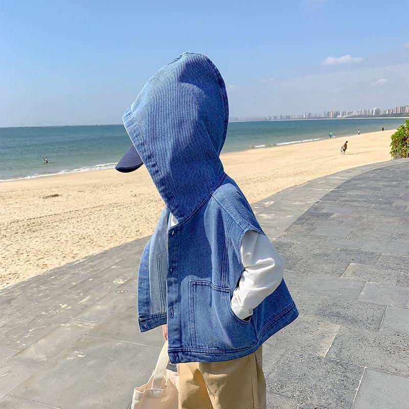 Áo Khoác Denim Sát Nách Thoải Mái Kiểu Phương Tây Thời Trang Xuân Thu 2022 Cho Bé Trai