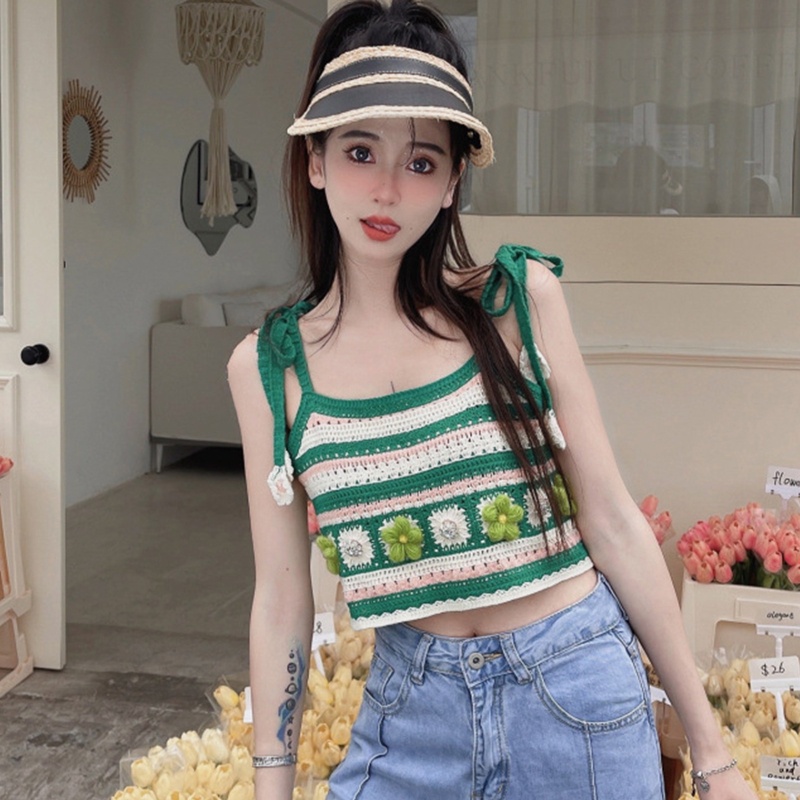 Áo Tank Top Dệt Kim Dáng Ngắn Thiết Kế Kẻ Sọc Siêu Nhẹ Thời Trang Quyến Rũ Cho Nữ