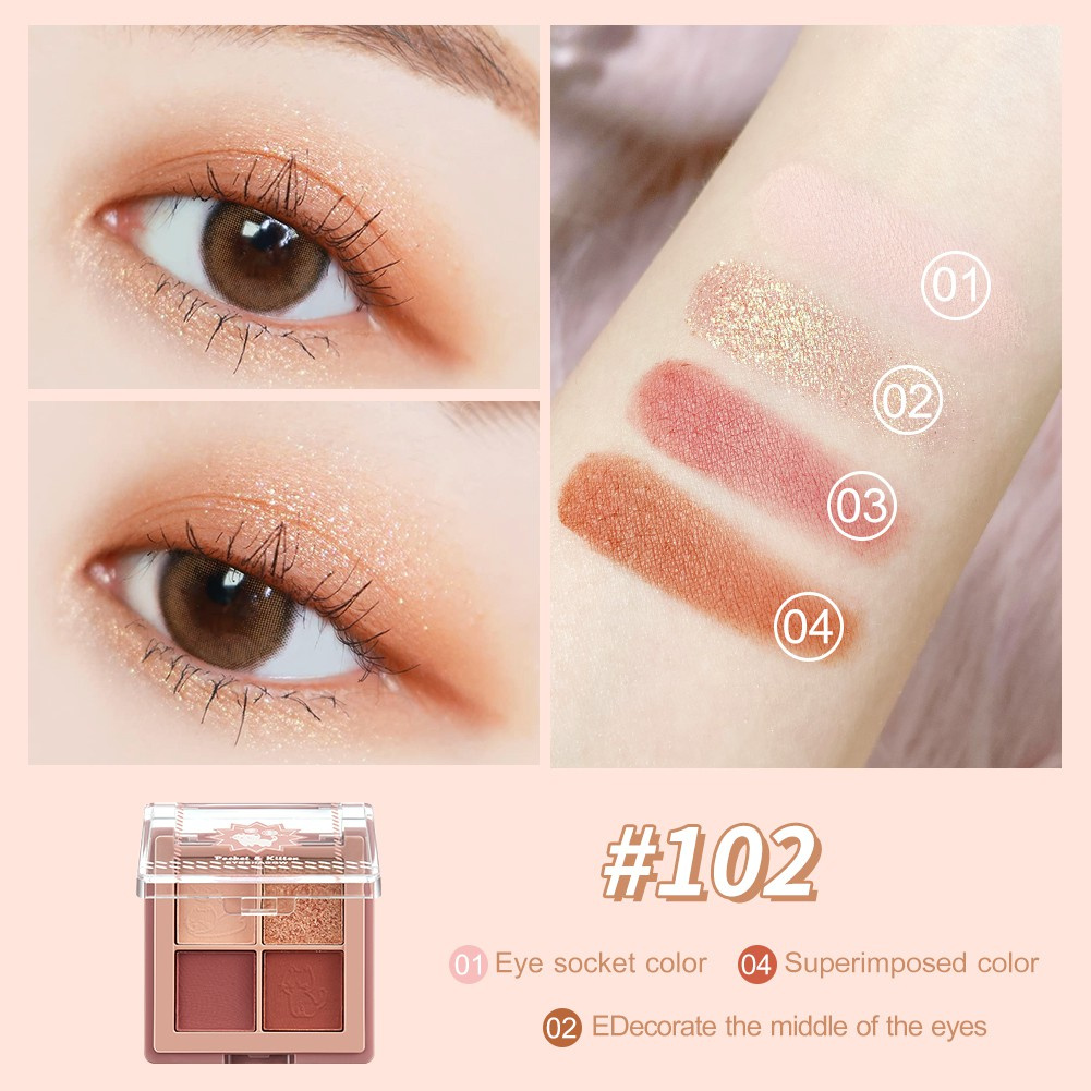 Bảng Phấn Mắt GECOMO 4 Màu Lì Và Ánh Ngọc Trai Kết Hợp Trang Điểm Kháng Nước Và Lâu Trôi