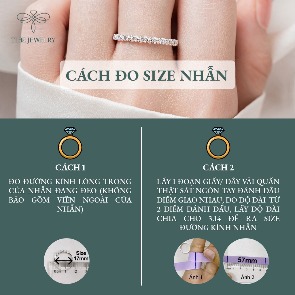 Nhẫn bạc nữ TLEE nạm đá viền bao xoắn basic hiện đại NCJ A0197