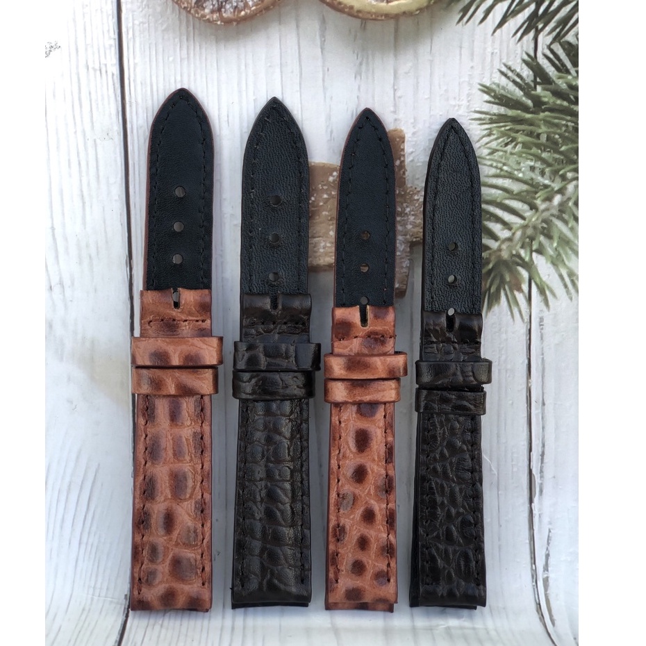 Dây Đồng Hồ Da Bò 100% Màu Nâu Vân Nhện Tặng Kèm Chốt Và Đồ Thay Dây