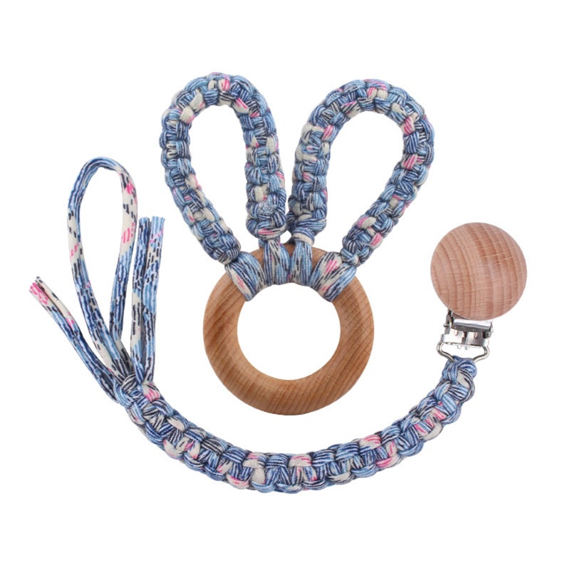 Set 2 Món Đồ Chơi Gồm Vòng Đeo Tay / Núm Vú Giả / Kẹp Tai Thỏ Đan Len Thủ Công DIY Cho Bé Sơ Sinh
