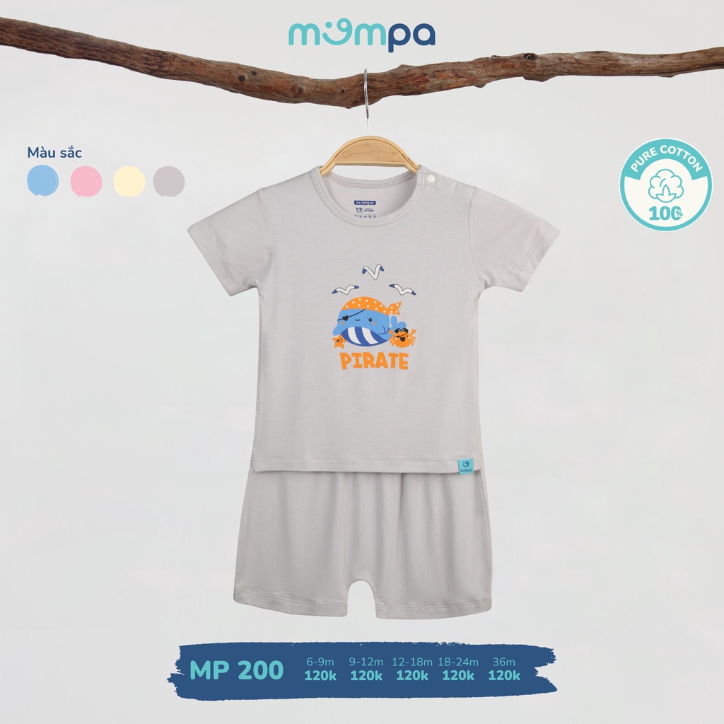 Bộ quần áo cộc tay cho bé Mompa từ 6 tháng - 3 tuổi vải Cotton thấm hút thoáng mát co giãn mềm mại làn da bé 200