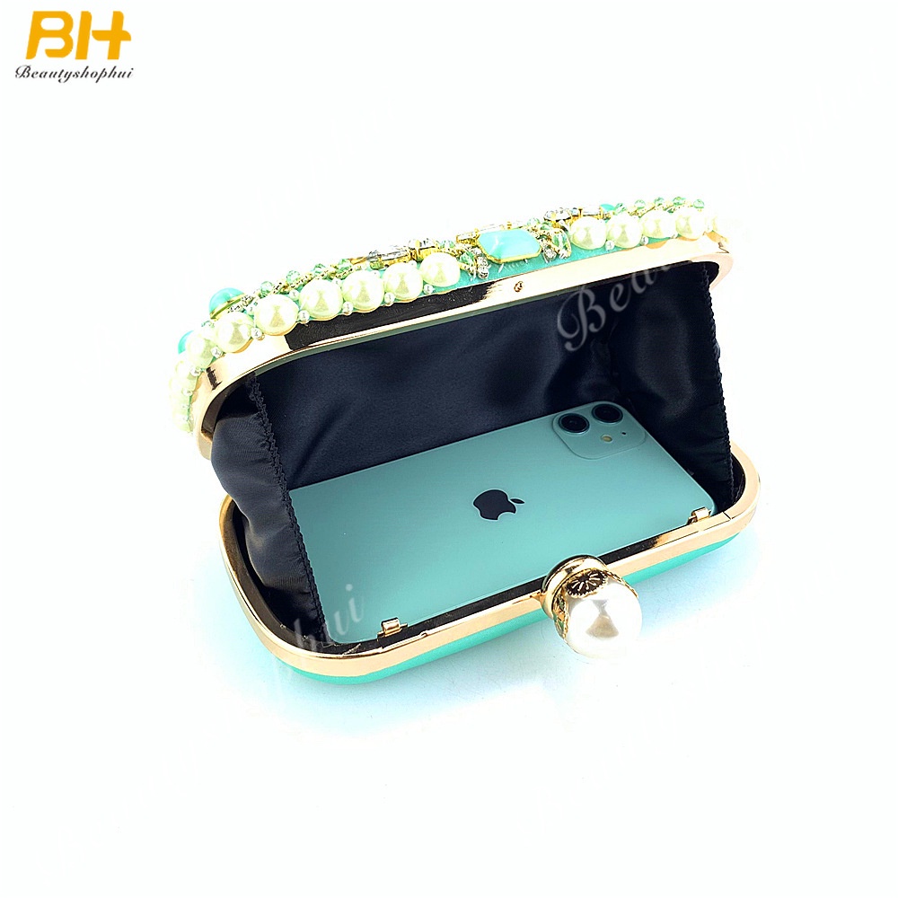 Ví Cầm Tay Thêu Họa Tiết Đính Ngọc Trai Giả Thời Trang Cho Nữ