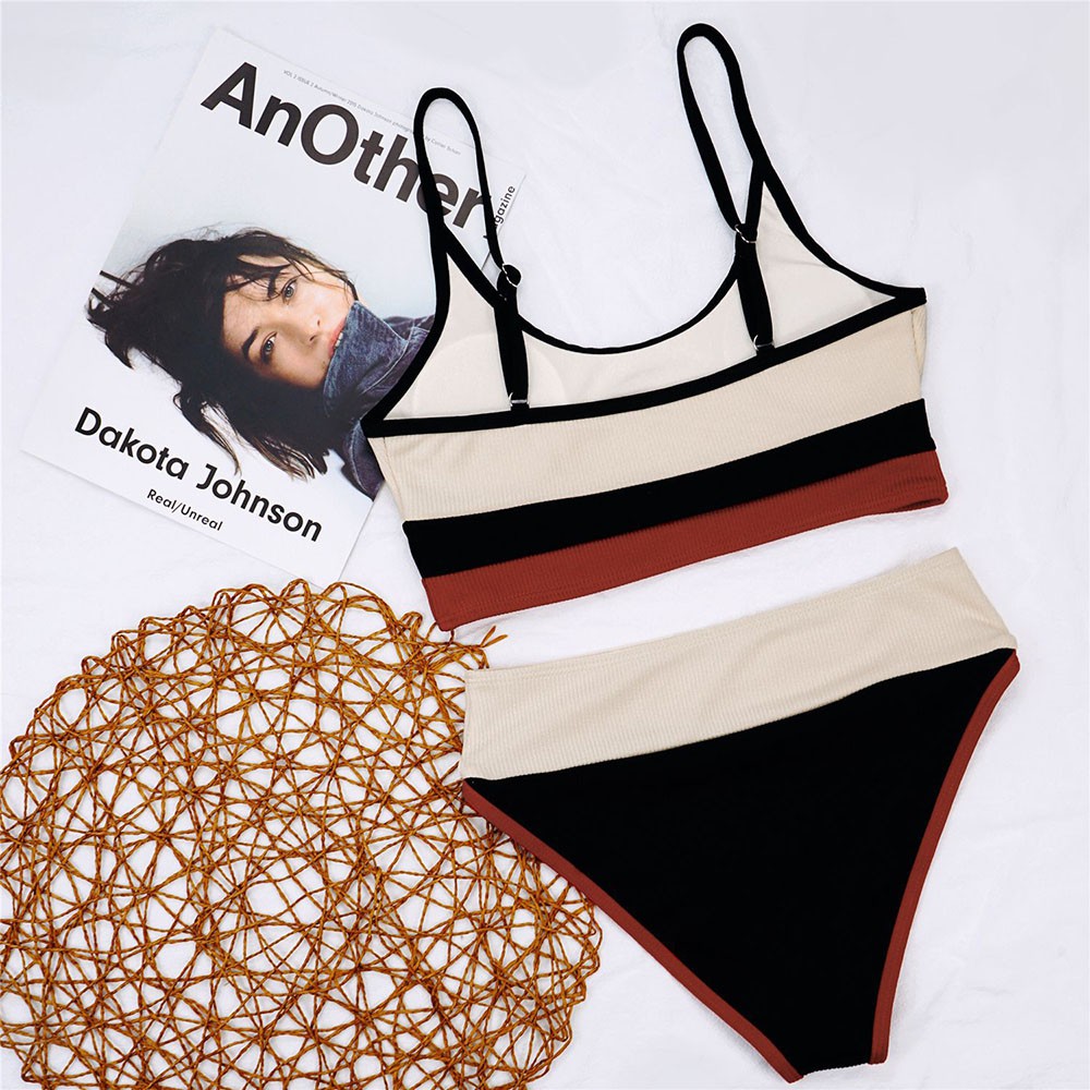 Striped Patchwork High Waist Women Bikini Sets Padded Hit Color Ladies Beach Bikinis Swimwear H232 | BigBuy360 - bigbuy360.vn
