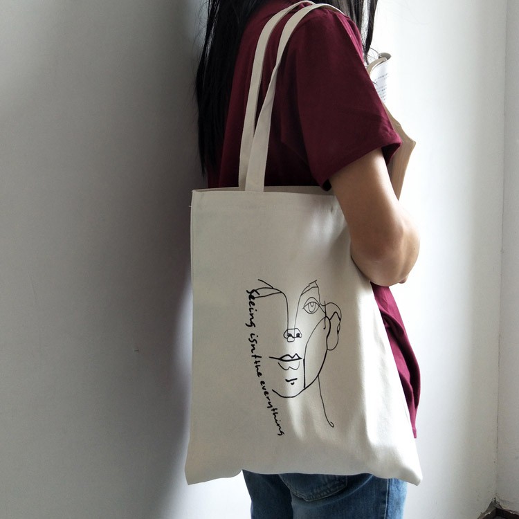 [Hàng Chất Lượng]Túi tote vải canvas mềm đi học đi làm cho nữ đeo vai hình mặt người Hot Trend có khóa miêng tiện dụng