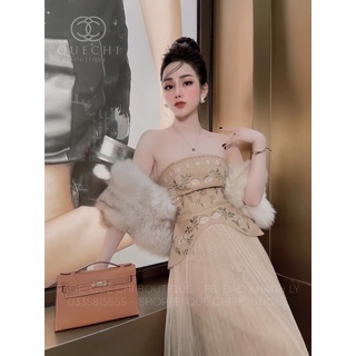 Set chân váy dập ly + áo quây da cao cấp - Quế Chi Boutique