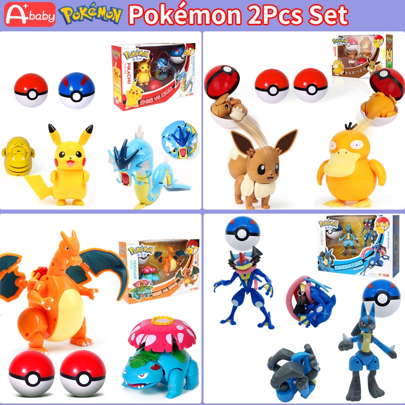 Pokemon Set 2/6 mô hình nhân vật hoạt hình pikachu/charizard/mewtwo/eevee/ash-greninja/lucario