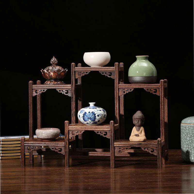✷✽Giá đỡ bằng gỗ Cánh gà Xiaoduobaoge của Trung Quốc để đồ rắn Ấm trà trang trí trưng bày <