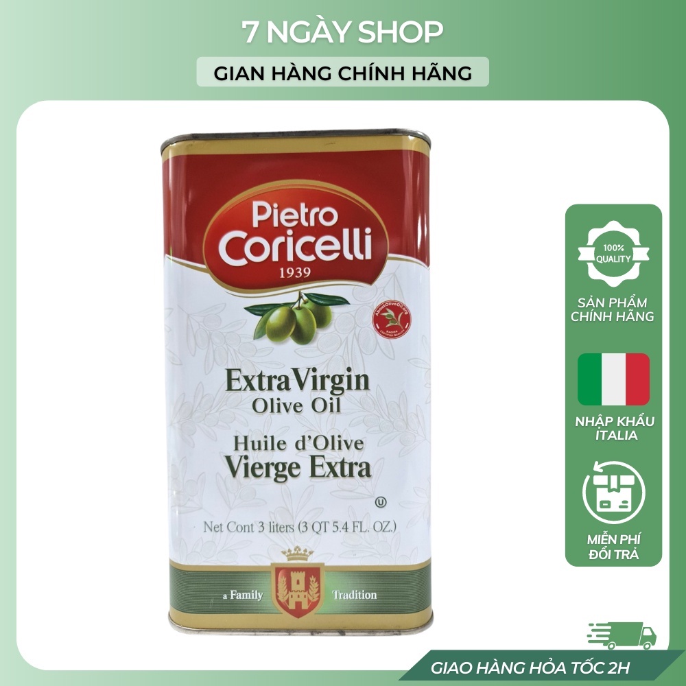 Dầu Oliu Extra Virgin Pietro Coricelli 7NgayShop 3000 ml Nhập Khẩu Ý Date 2025, Dầu Olive Nguyên Chất Cao Cấp Eat Clean