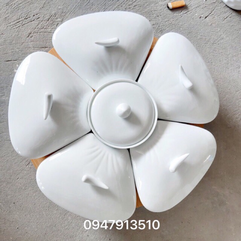 Khay đựng mứt, bánh kẹo đồ ăn sứ Bát Tràng- khay mây