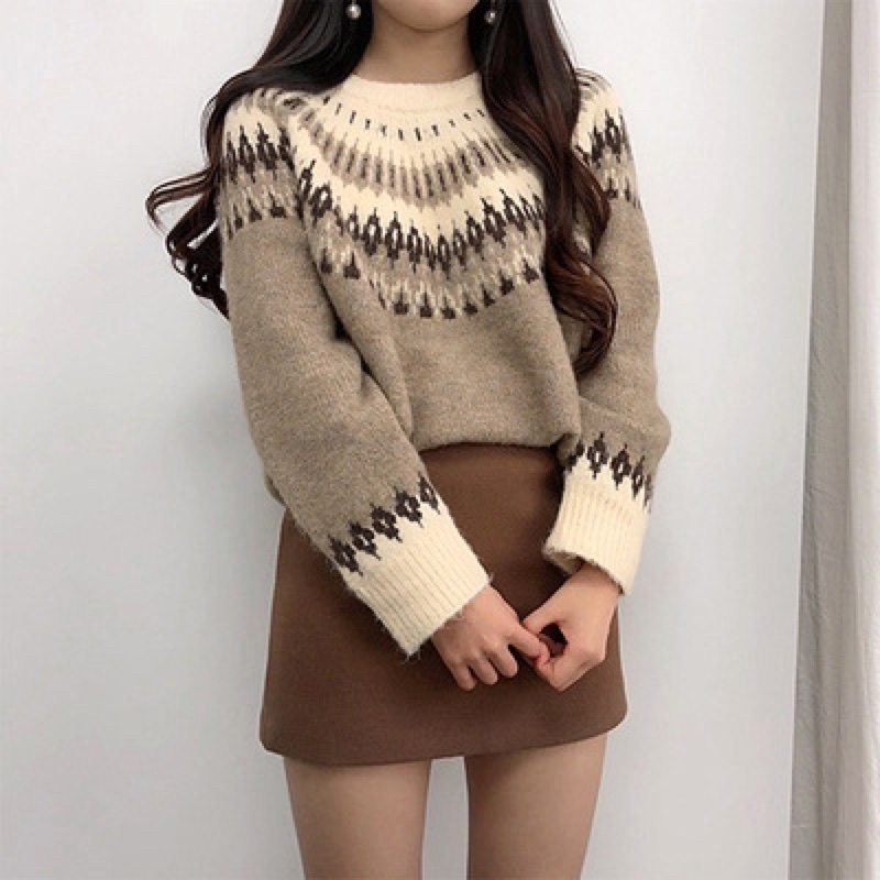 Áo len viền hoạ tiết nữ | BigBuy360 - bigbuy360.vn