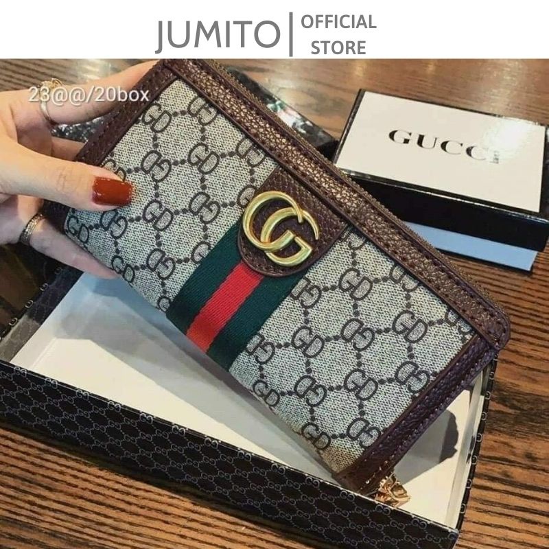 Ví nam nữ guci dáng ngang fullbox 2 size cầm tay cao cấp JUMITO T1.034.NGAN