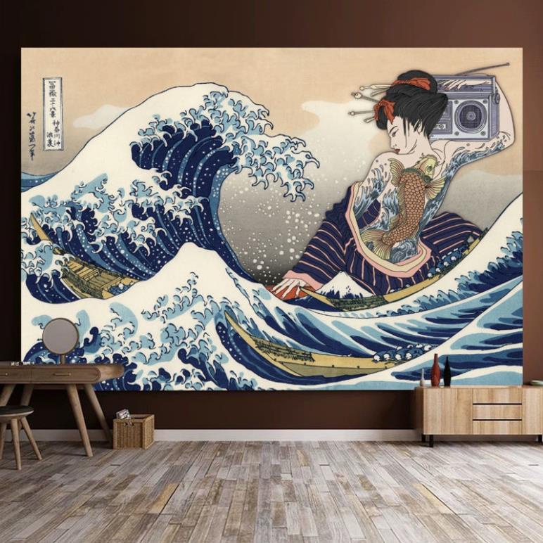 Tranh vải treo tường phong cách Ukiyo-e Nhật Bản 150*130cm cao cap-in theo yêu cầu
