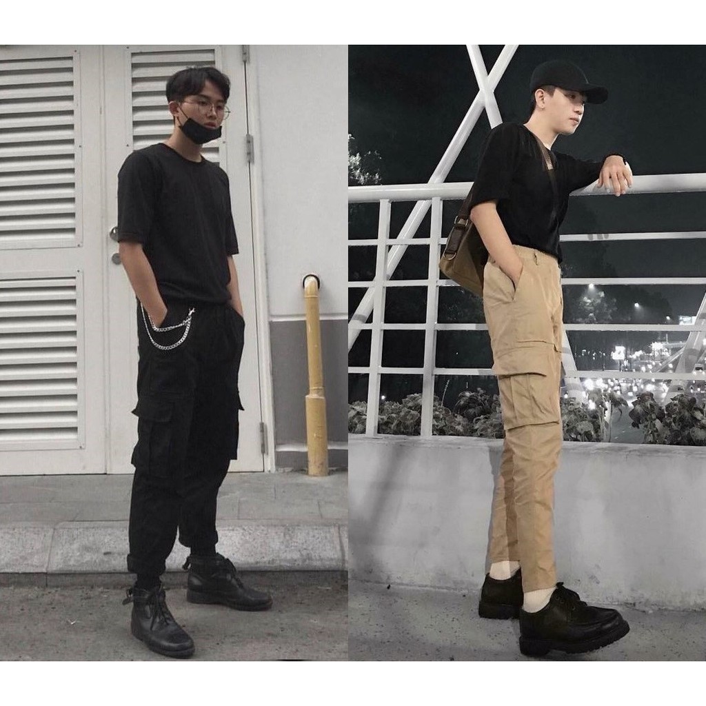 Quần dài túi hộp box pant màu đen/tan (LƯNG THUN)- BOX PANT IN BLACK/TAN Ulzzang UNISEX 1hit_UNISEX