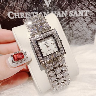 Đồng Hồ Royal Crown Nữ Mặt Vuông Đính Đá Silver 30mm Chính Hãng