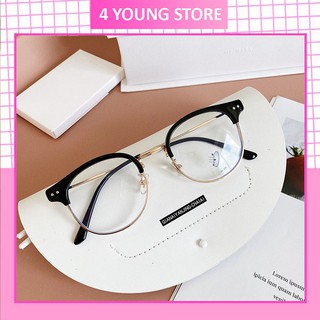Gọng kính cận tròn nữ nam thời trang mắt kính không độ chống ánh sáng xanh và tia UV thay được tròng cận 048