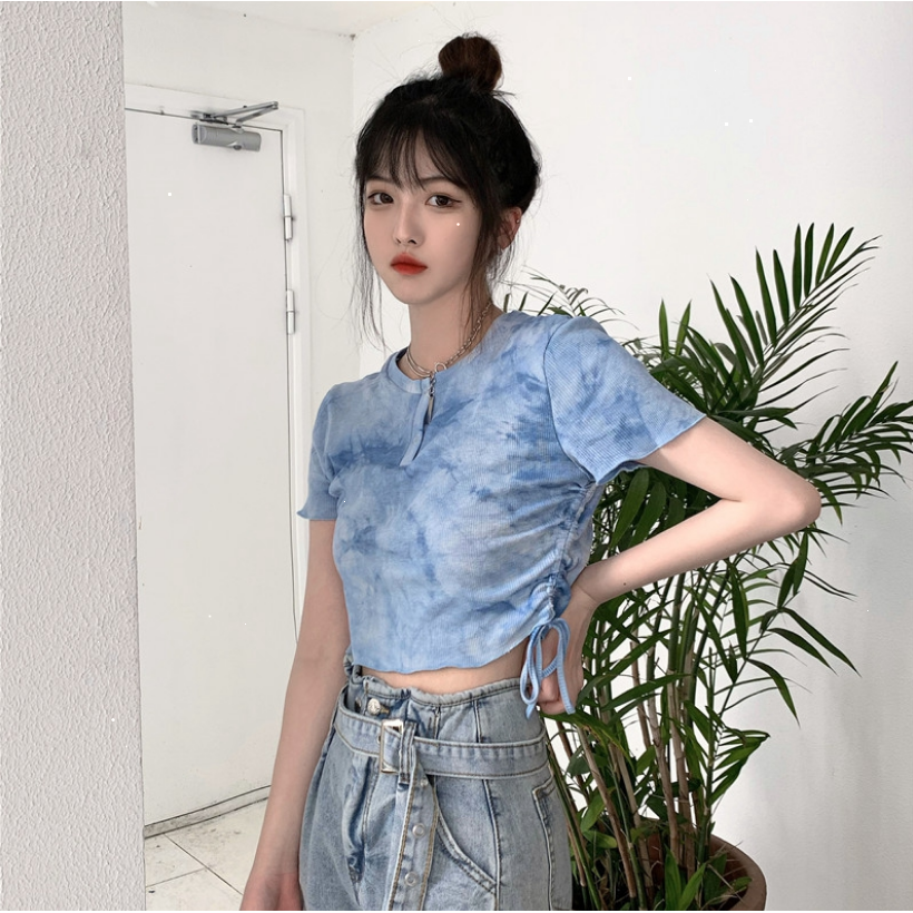 SUXI Áo thun tay ngắn thời trang mùa hè thiết kế dây rút cá tính cho nữ