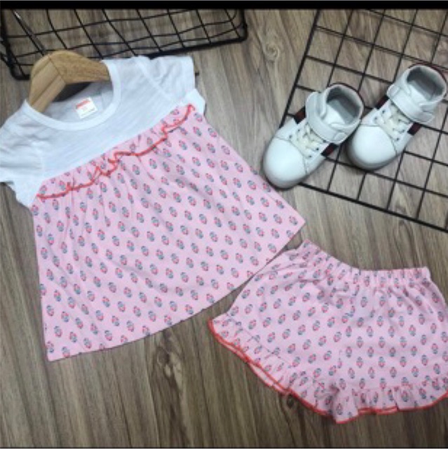 Bộ cotton 4c cộc tay bánh bèo bé gái 8-21 kg