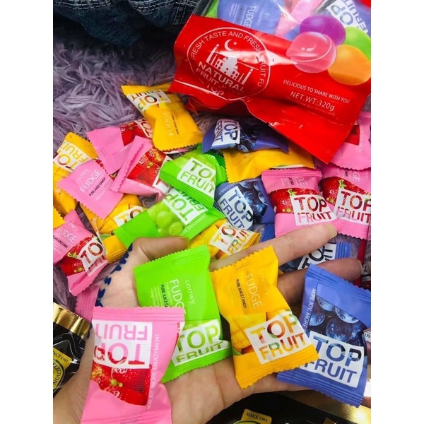 Kẹo Dẻo Nhân Trái Cây TOP SAVOR Đài Loan Vị Nho, Dâu, Xoài, Mix vị - túi 320gram