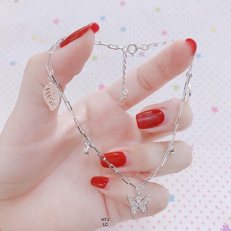 lắc chân nữ xích vuông to mix charm bạc s925 sáng đẹp xinh xắn